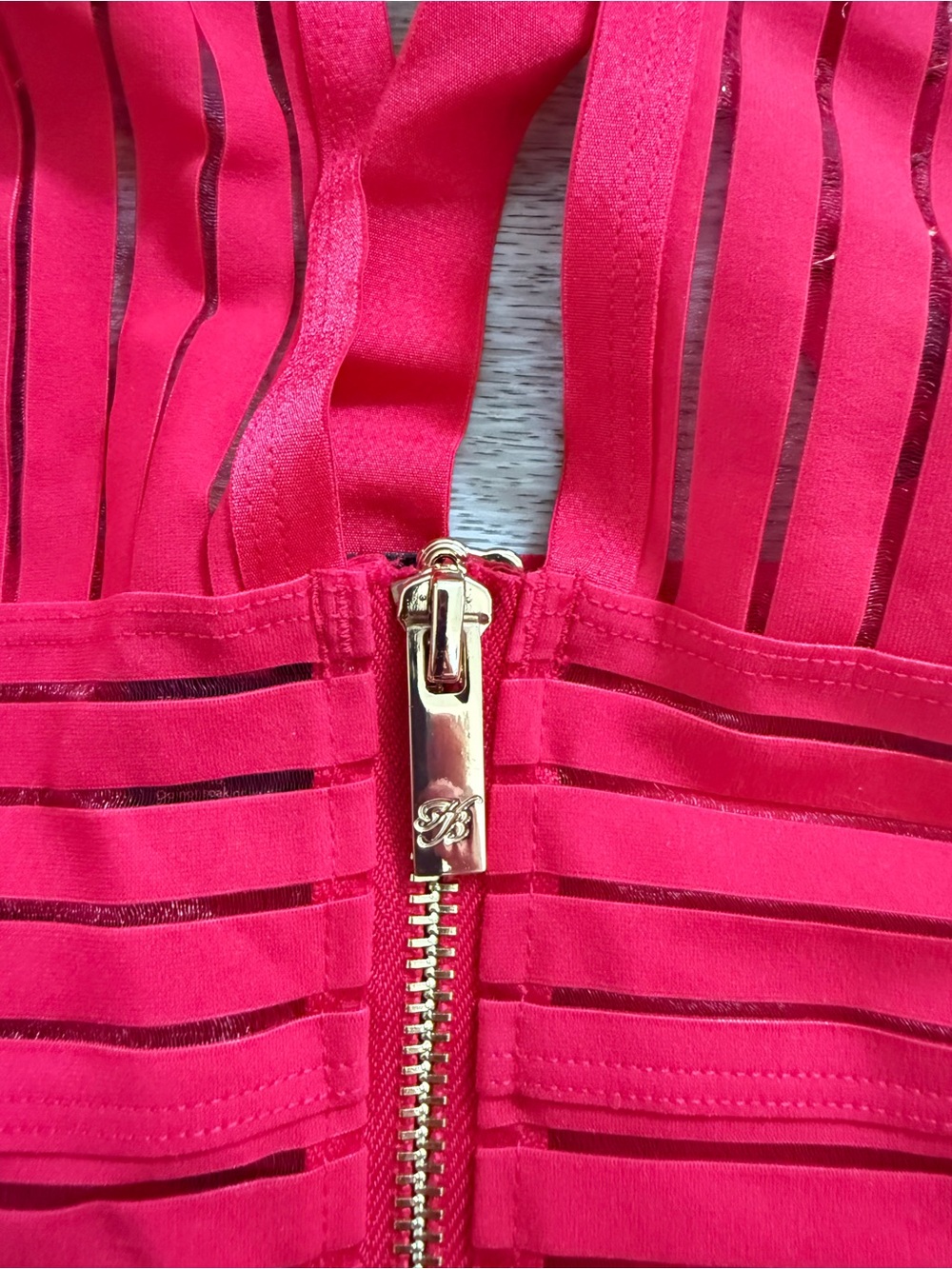 Honey Birdette LINDA C. Raspberry Red Striped Bodysuit Size S Gold Hardware - Picture 5 of 9
